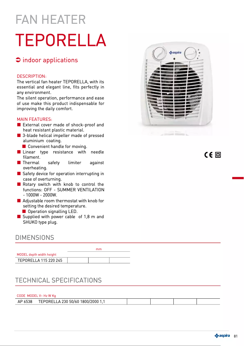 Page 1 of the manual Technical Sheet Fantini Cosmi Teporella