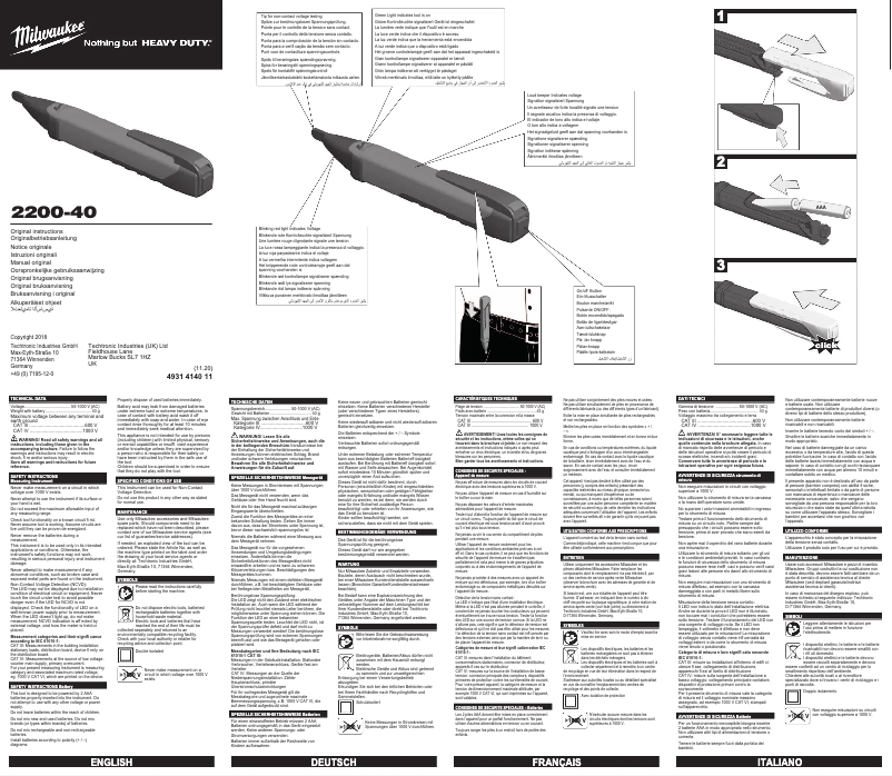 Page 1 de la notice Manuel utilisateur Milwaukee 2200-40
