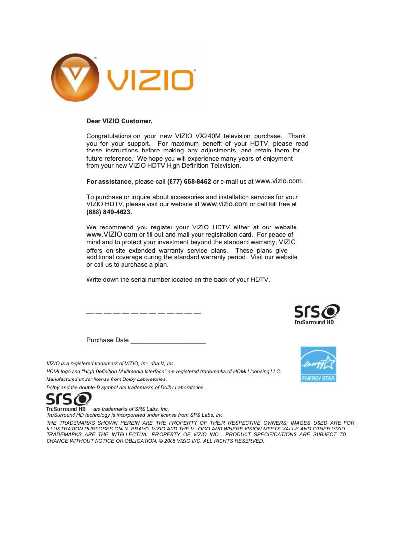 Imagen de la primera página del manual del dispositivo VX240M