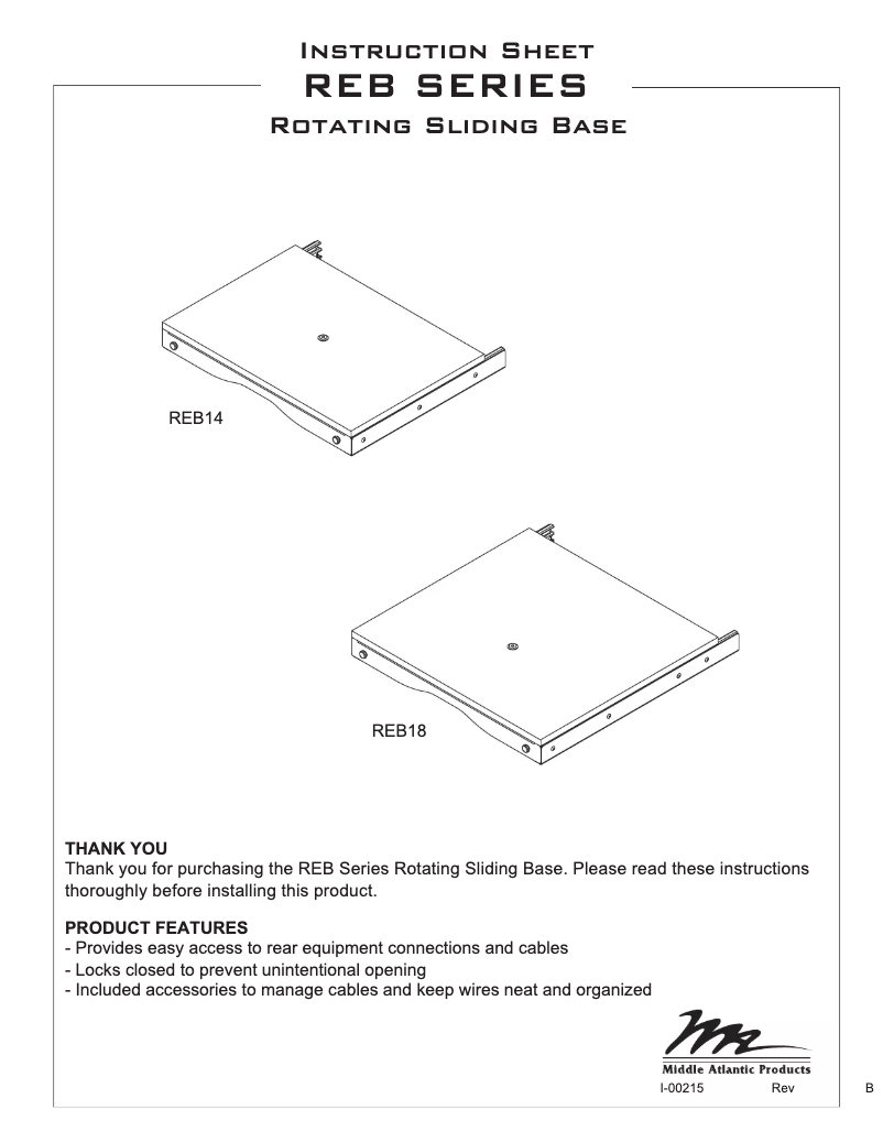 Page 1 de la notice Manuel utilisateur Middle Atlantic REB18