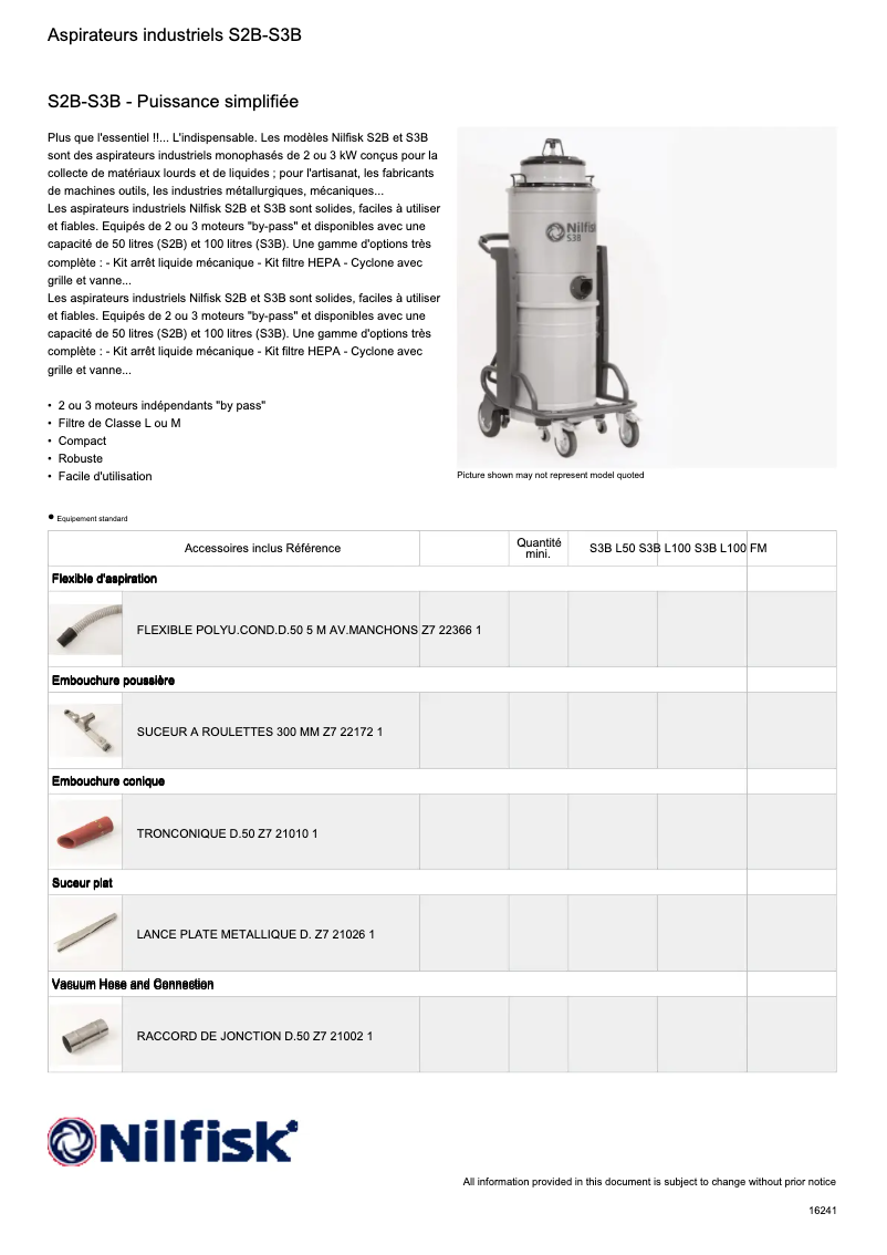 Página 1 del manual Ficha técnica Nilfisk S3B