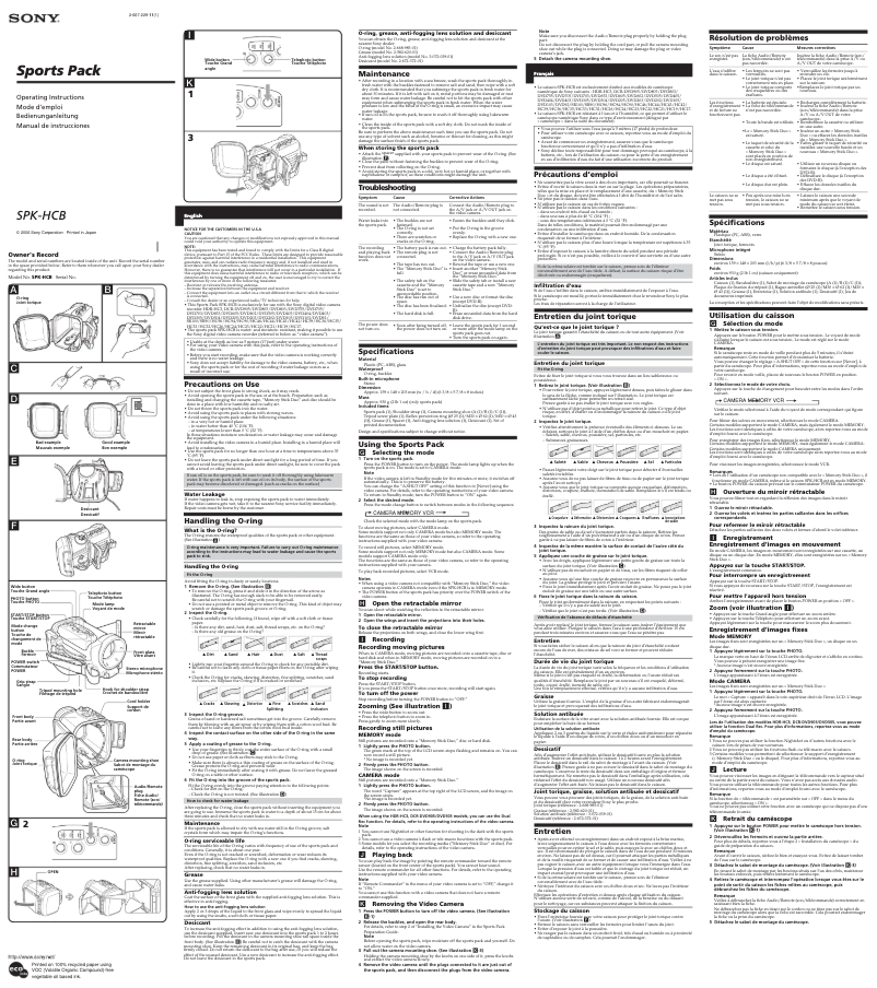 Image de la première page du manuel de l'appareil SPK-HCB