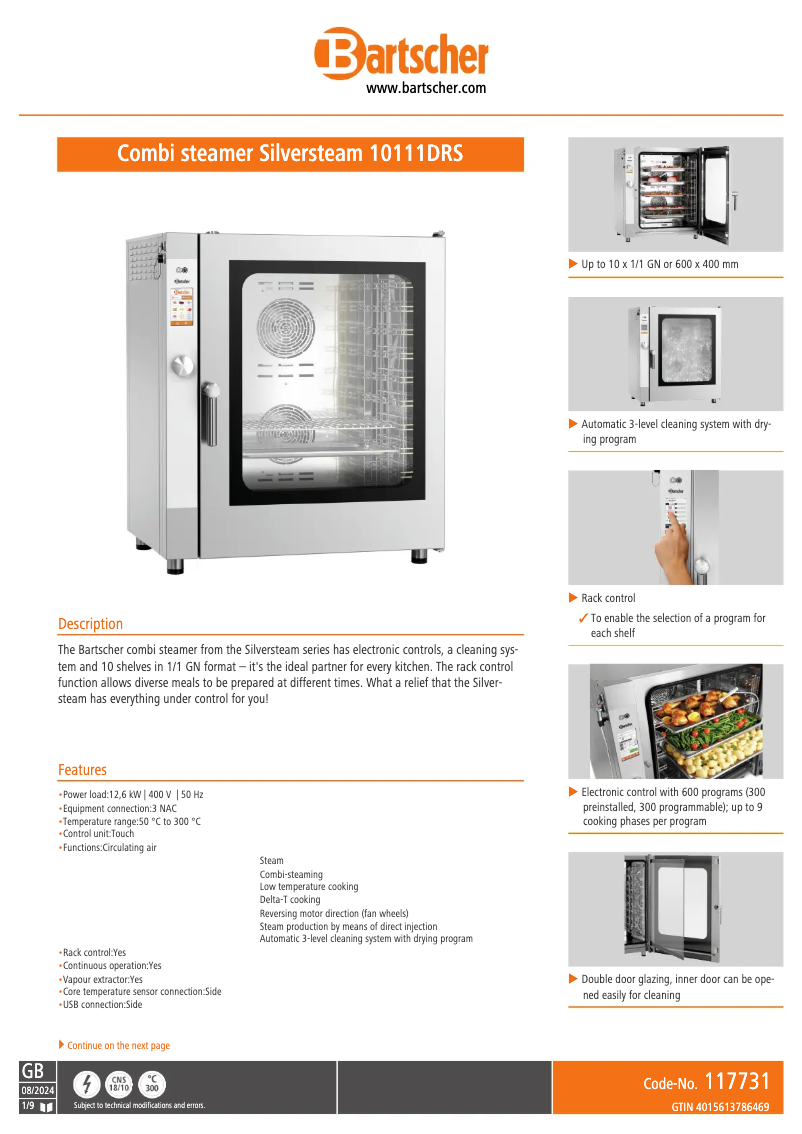Page n°1 - Fiche technique Bartscher 117731