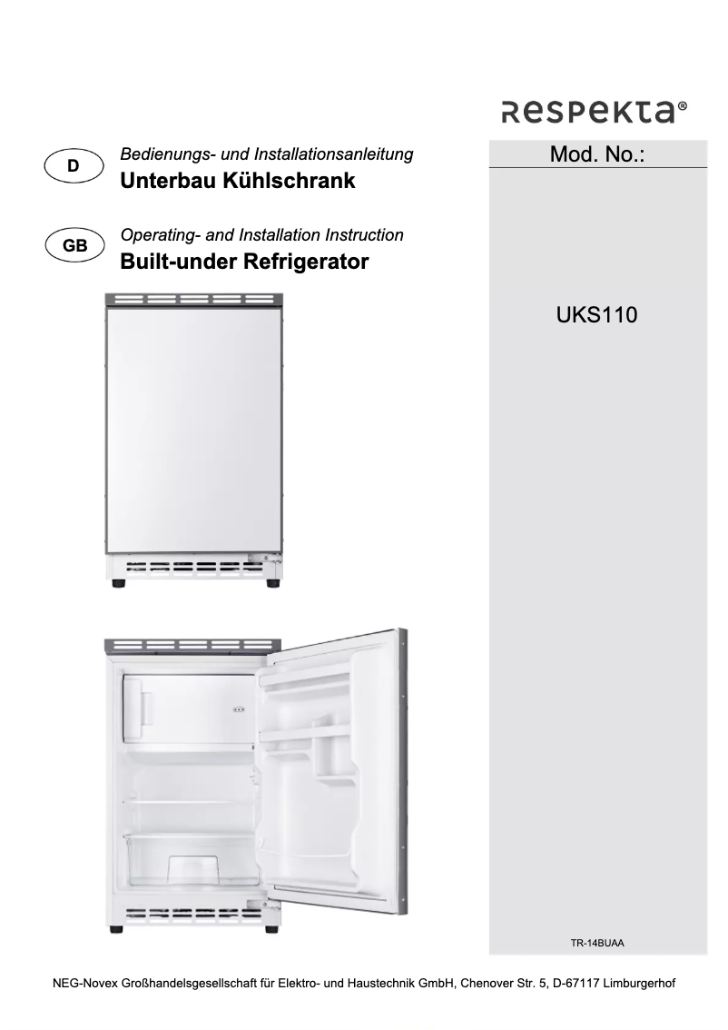 Page n°1 - Manuel utilisateur Respekta Ilian UKS110