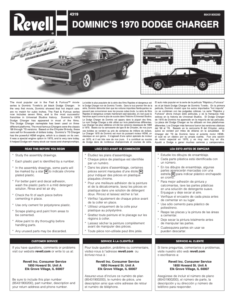 Page n°1 - Manuel utilisateur Revell DOMINIC'S '70 DODGE CHARGER