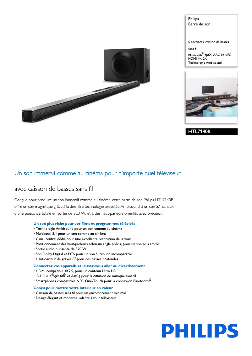 Page n°1 - Fiche technique Philips HTL7140B