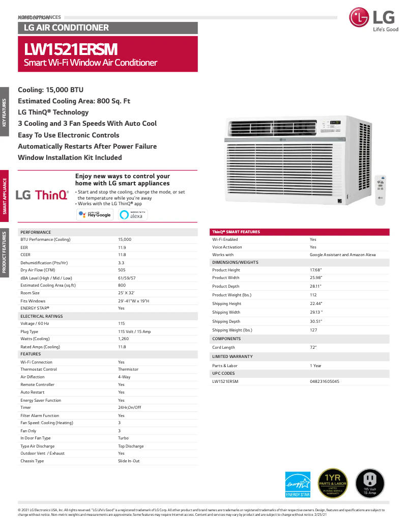 Página 1 del manual Ficha técnica LG LW1521ERSM