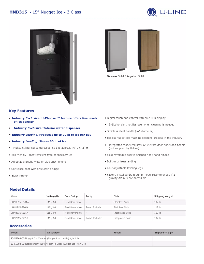 Page 1 de la notice Fiche technique U-Line UANB115
