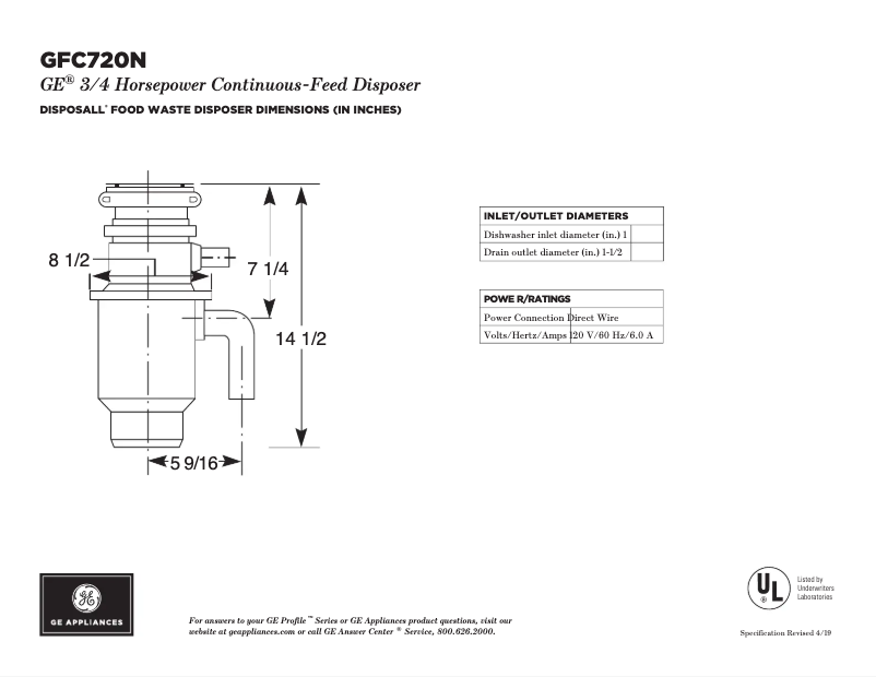 Page n°1 - Fiche technique GE GFC720N