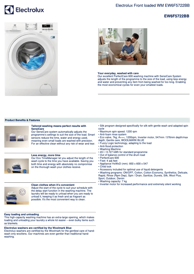 Page n°1 - Fiche technique Electrolux EW6F5722BB