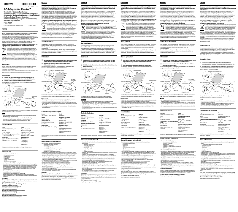 Page 1 de la notice Manuel utilisateur Sony PRSA-AC1A