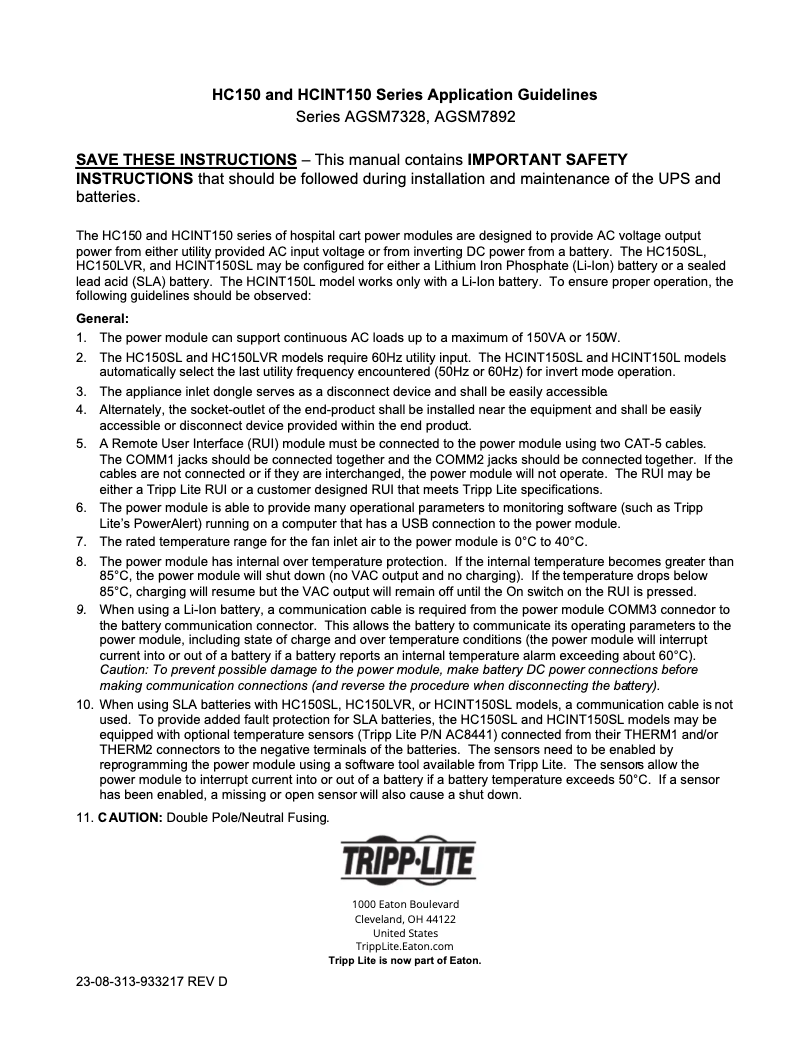 Image de la première page du manuel de l'appareil HCINT150SL