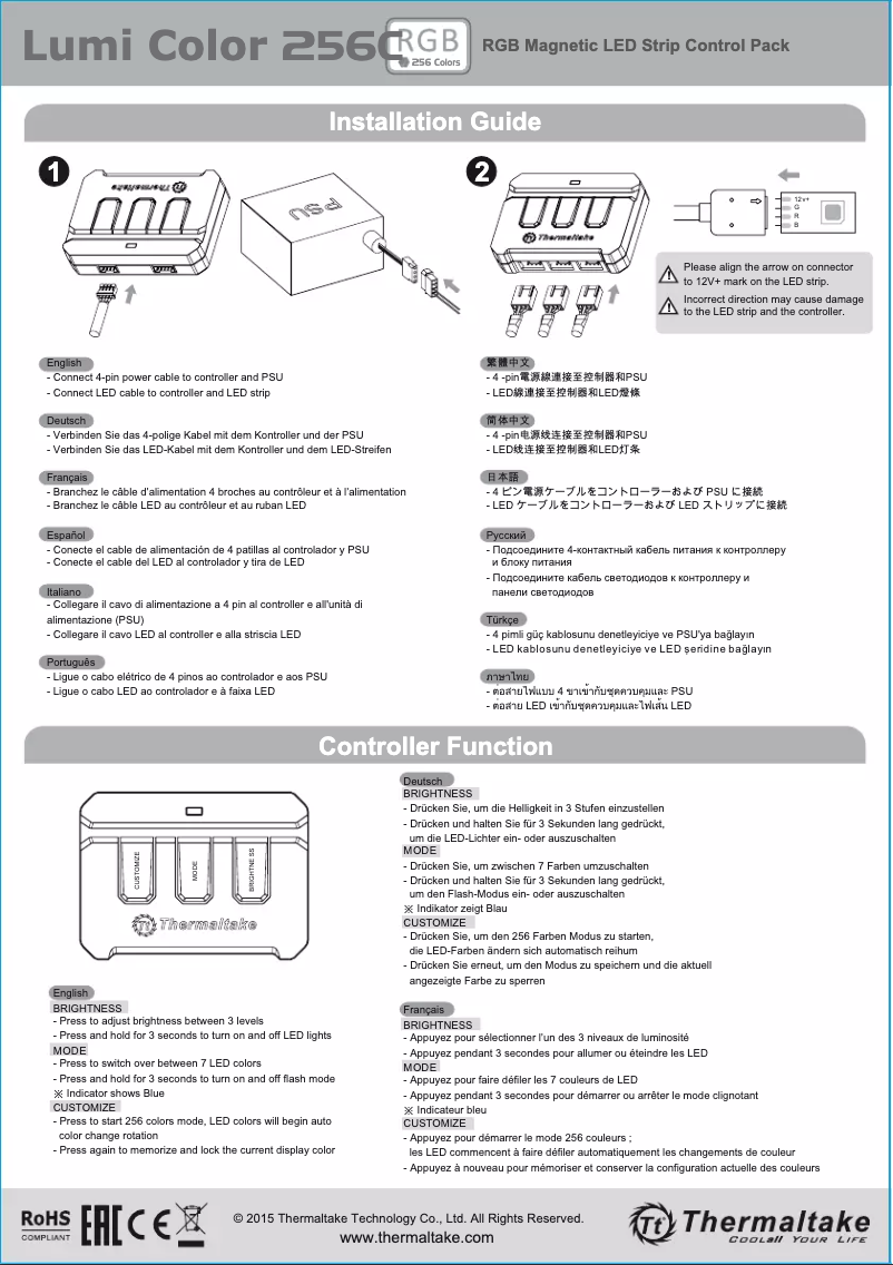 Page 1 de la notice Manuel utilisateur Thermaltake Lumi Color 256C RGB