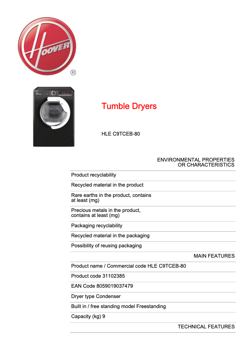 Image de la première page du manuel de l'appareil HLE C9TCEB-80
