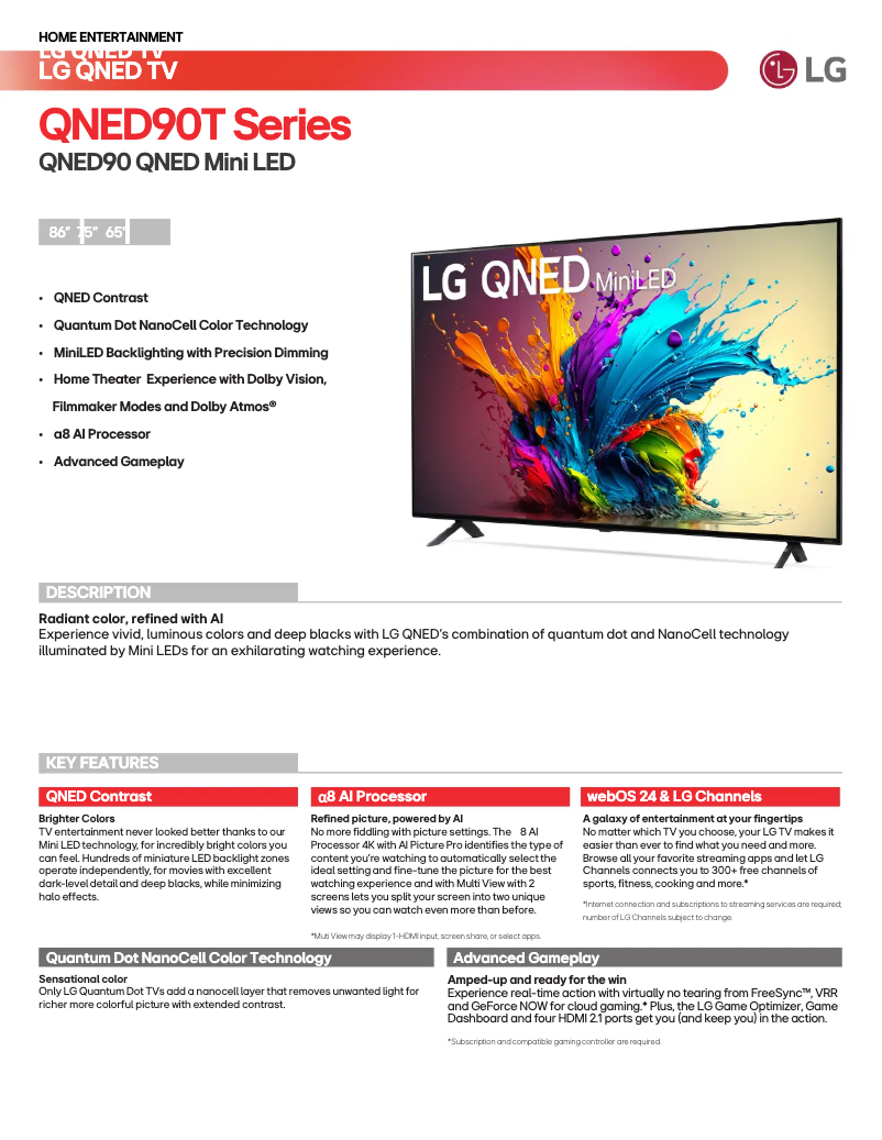 Page 1 de la notice Fiche technique LG 86QNED90TUA