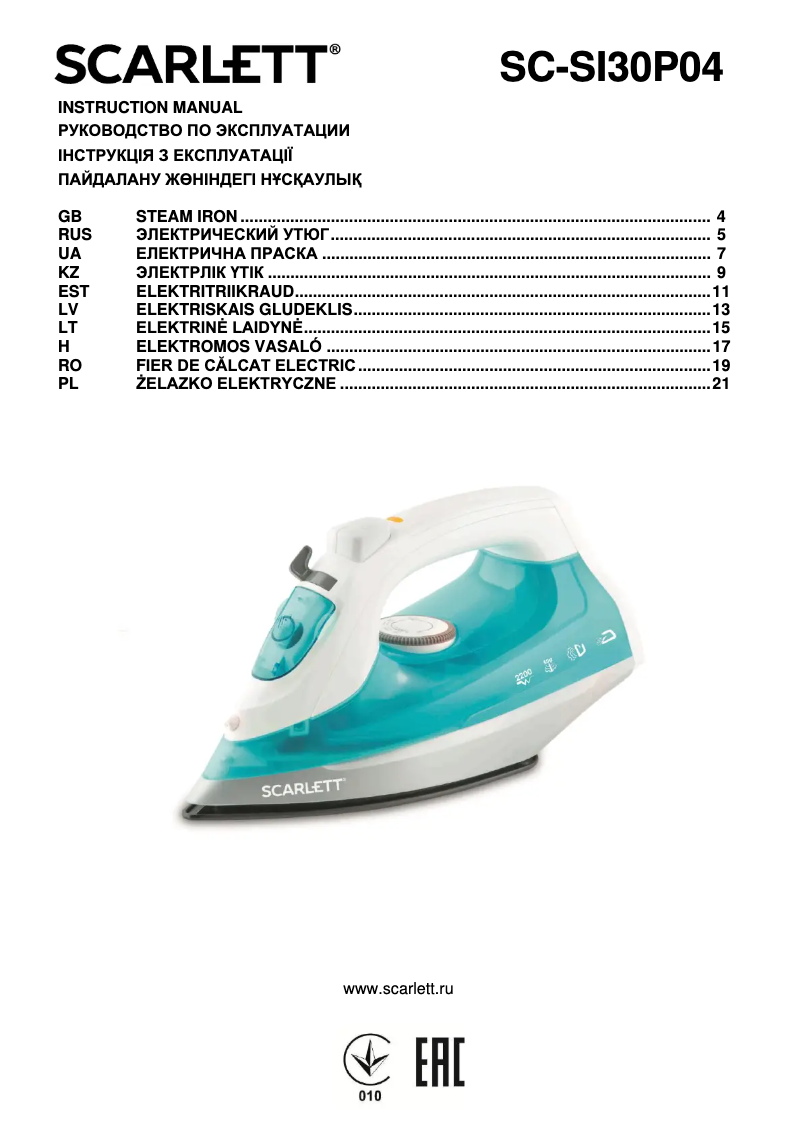 Page n°1 - Manuel utilisateur Scarlett SC-SI30P04
