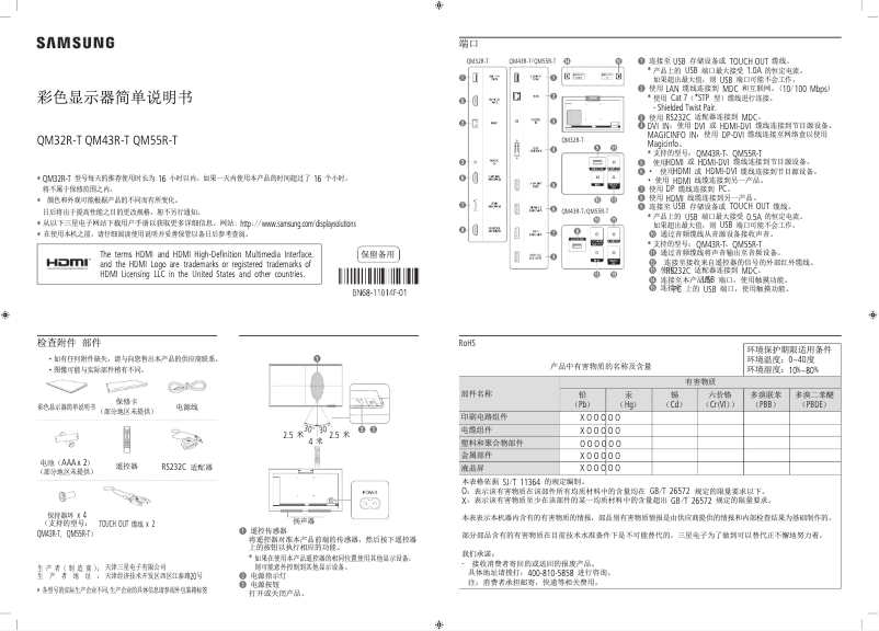 Page 1 de la notice Guide de démarrage rapide Samsung QM43R