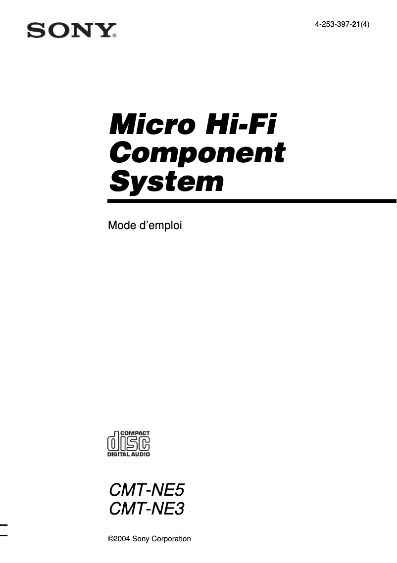 Page 1 de la notice Manuel utilisateur Sony CMT-NE3