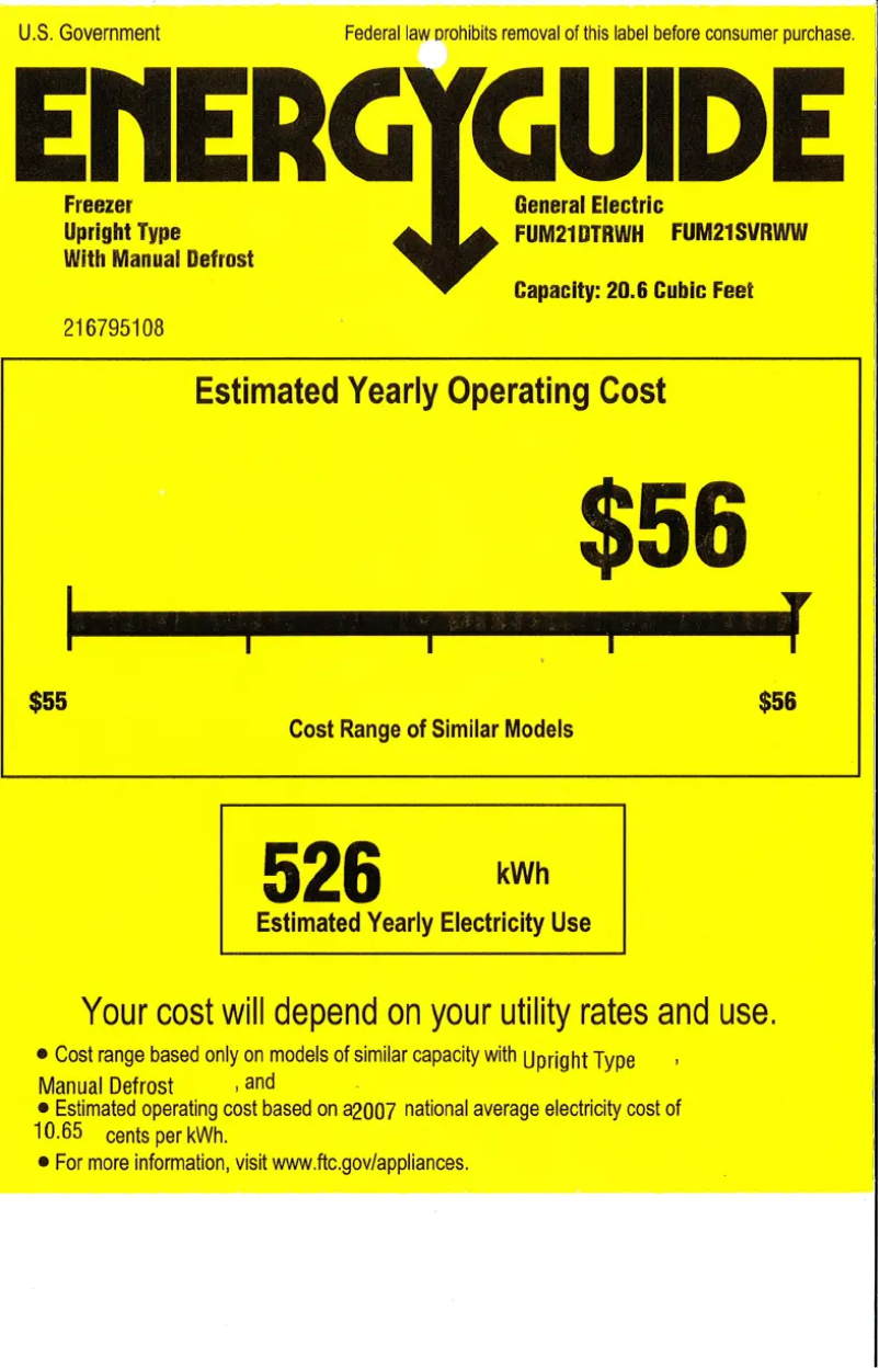 Página 1 del manual Etiqueta energética GE FUM21SVRWW