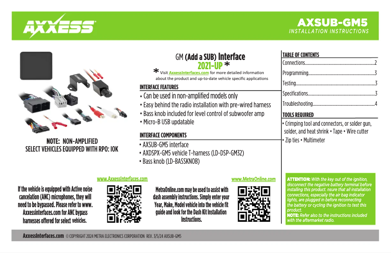 Page 1 de la notice Manuel utilisateur AXESS AXSUB-GM5