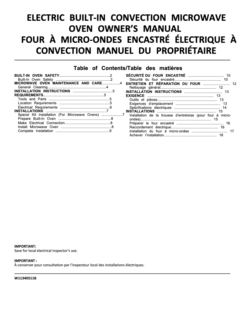 Page 1 de la notice Manuel utilisateur Jenn-Air JMC2427LL