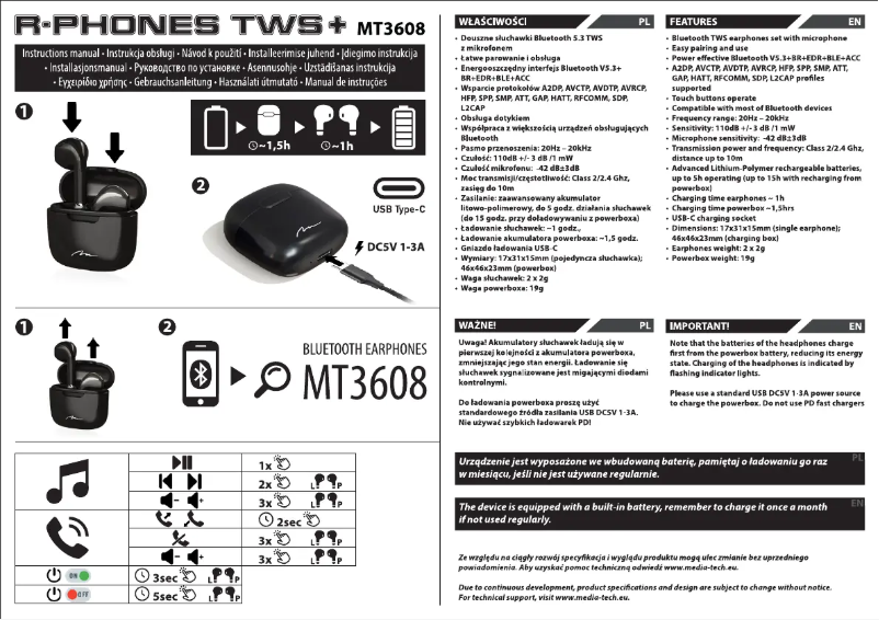 Page n°1 - Manuel utilisateur Media-Tech R-PHONES TWS+ MT3608W
