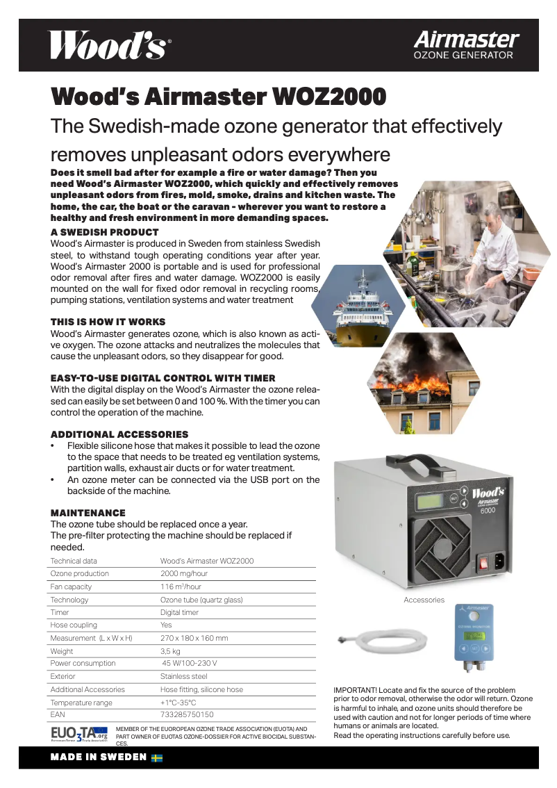 Página 1 del manual Ficha técnica Wood's Airmaster WOZ2000