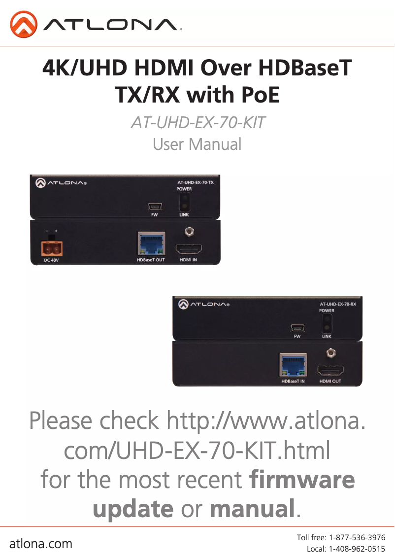 Página 1 del manual Manual de usuario Atlona AT-UHD-EX-70-KIT