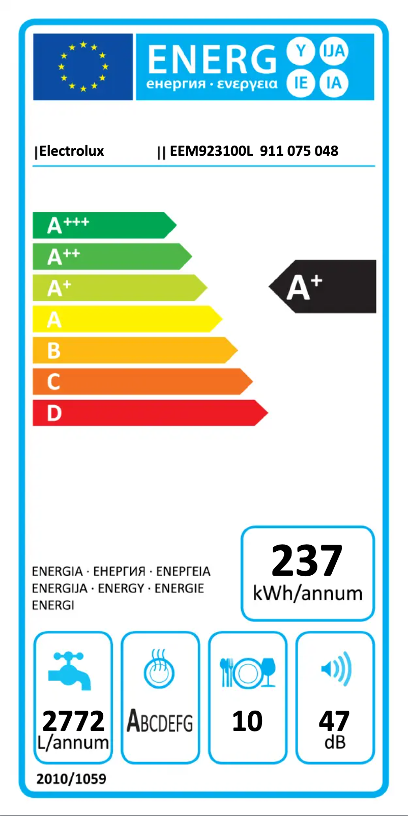 Page 1 de la notice Manuel utilisateur Electrolux EEM923100L
