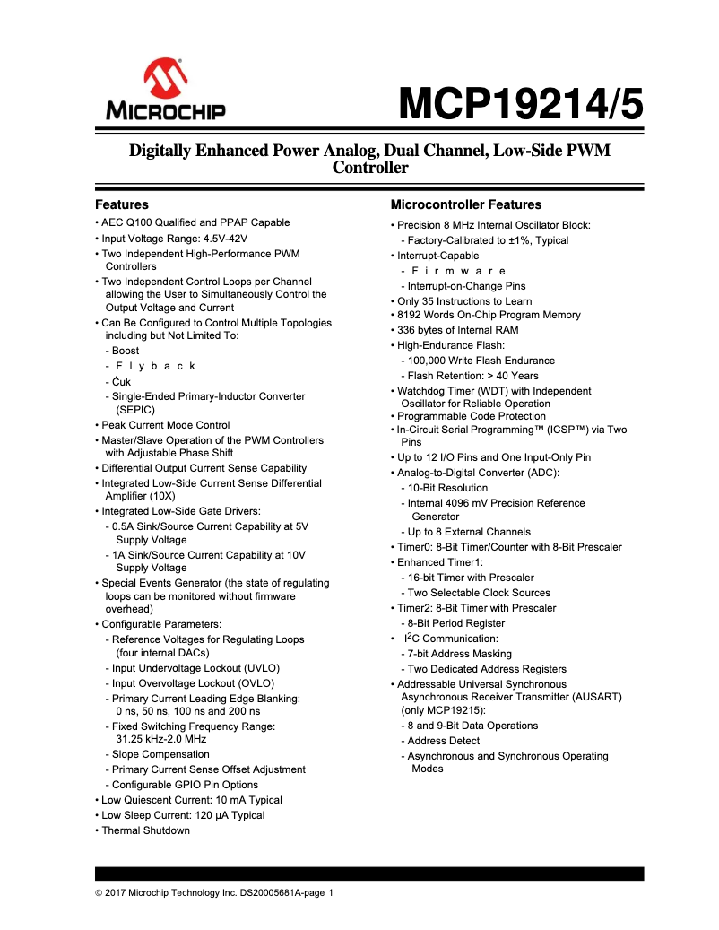 Page 1 de la notice Manuel utilisateur Microchip MCP19215