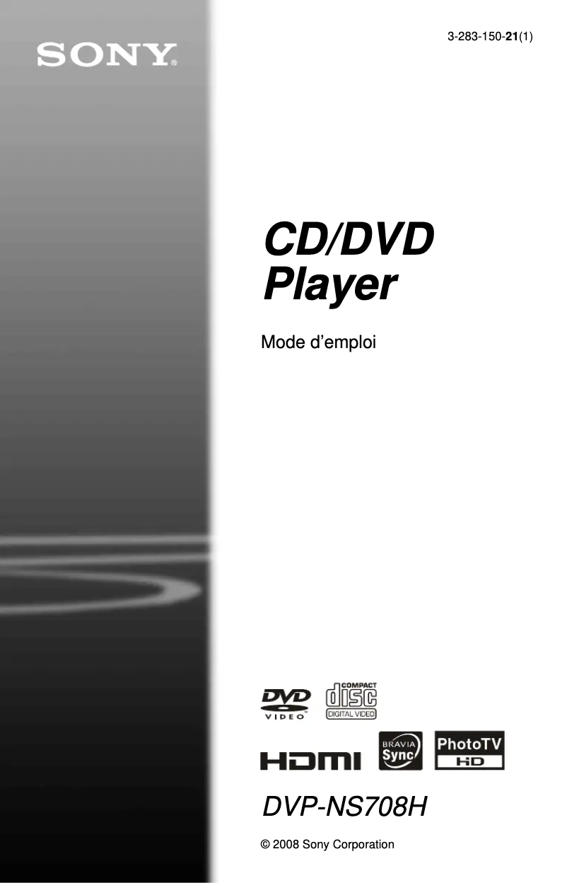 Page n°1 - Manuel utilisateur Sony DVP-NS708H