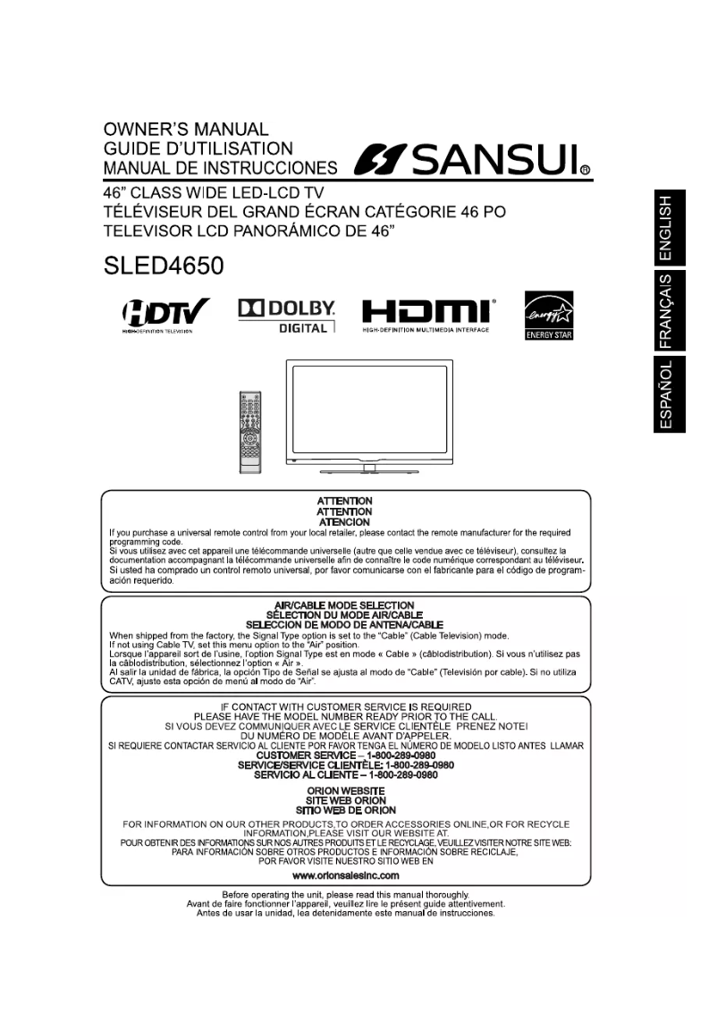 Page 1 of the manual User Manual Sansui SLED4650