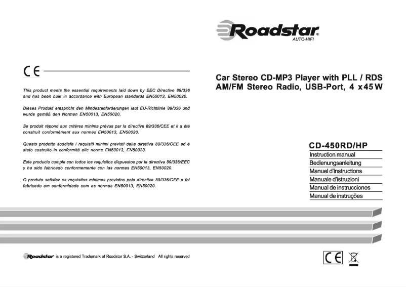 Page 1 de la notice Manuel utilisateur Roadstar CD-450RD/HP