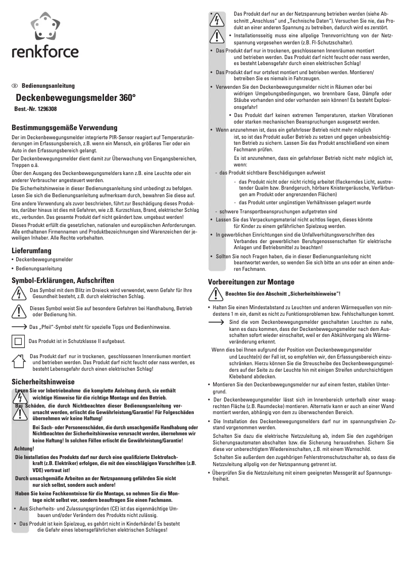 Page n°1 - Manuel utilisateur Renkforce 1296308