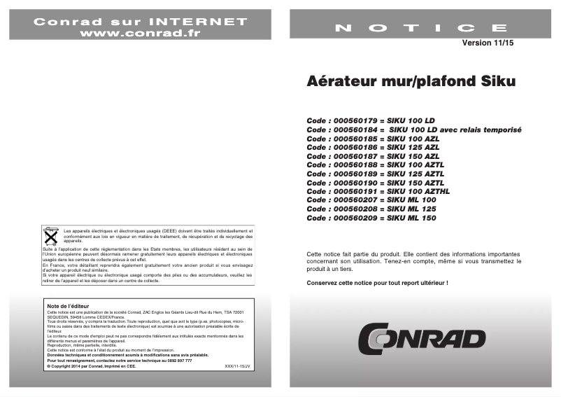 Page 1 de la notice Manuel utilisateur Siku ML 100