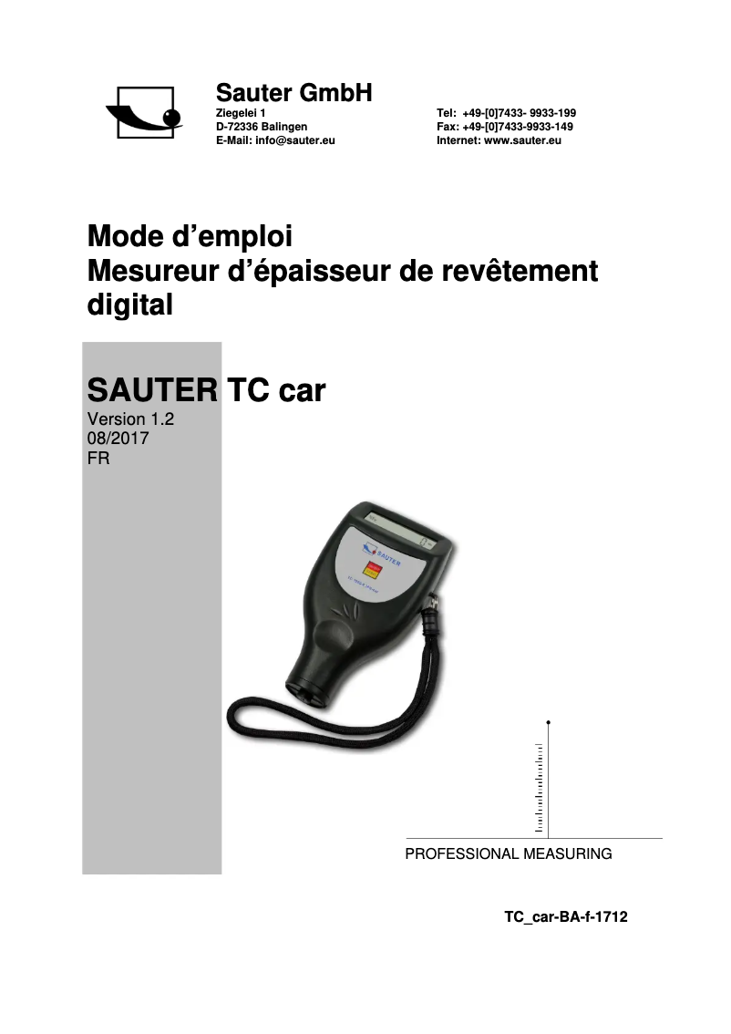 Page 1 de la notice Manuel utilisateur Sauter TC 1250-0.1FN-CAR