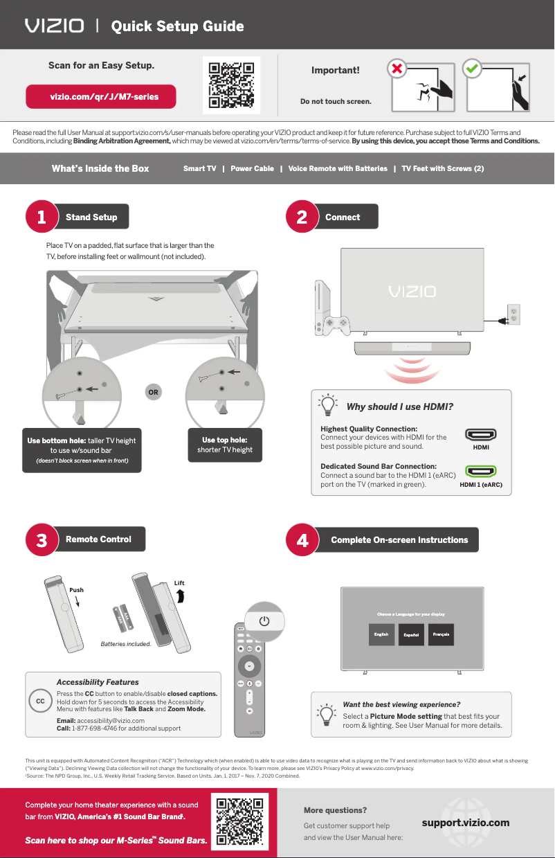 Page 1 de la notice Guide de démarrage rapide VIZIO M50Q7-J01