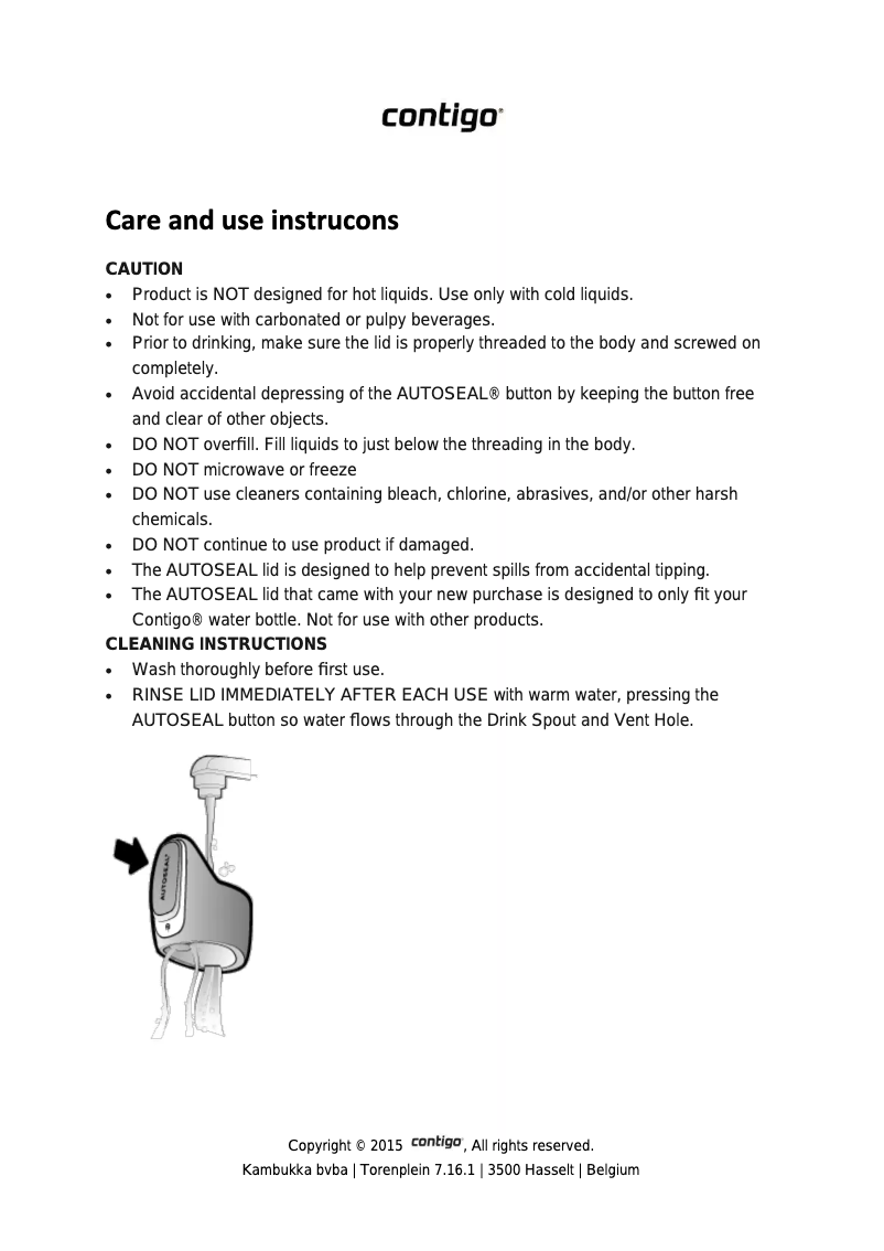 Page 1 de la notice Manuel utilisateur Contigo Swish