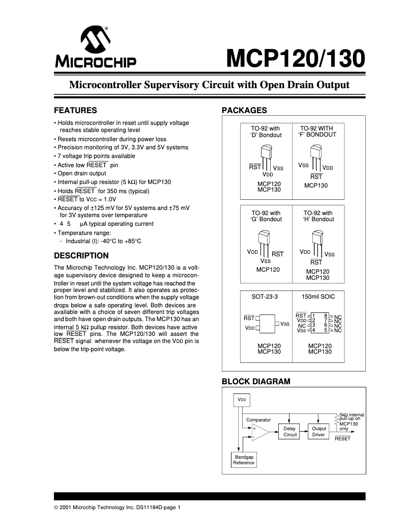 Página 1 del manual Ficha técnica Microchip MCP130
