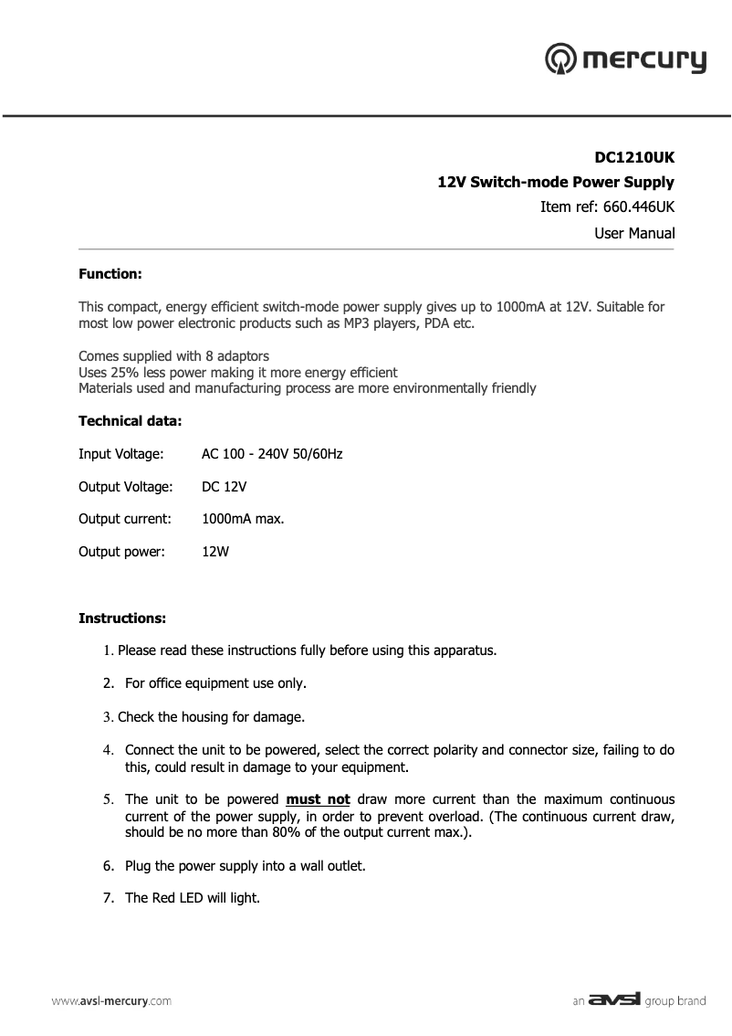 Image de la première page du manuel de l'appareil DC1210UK