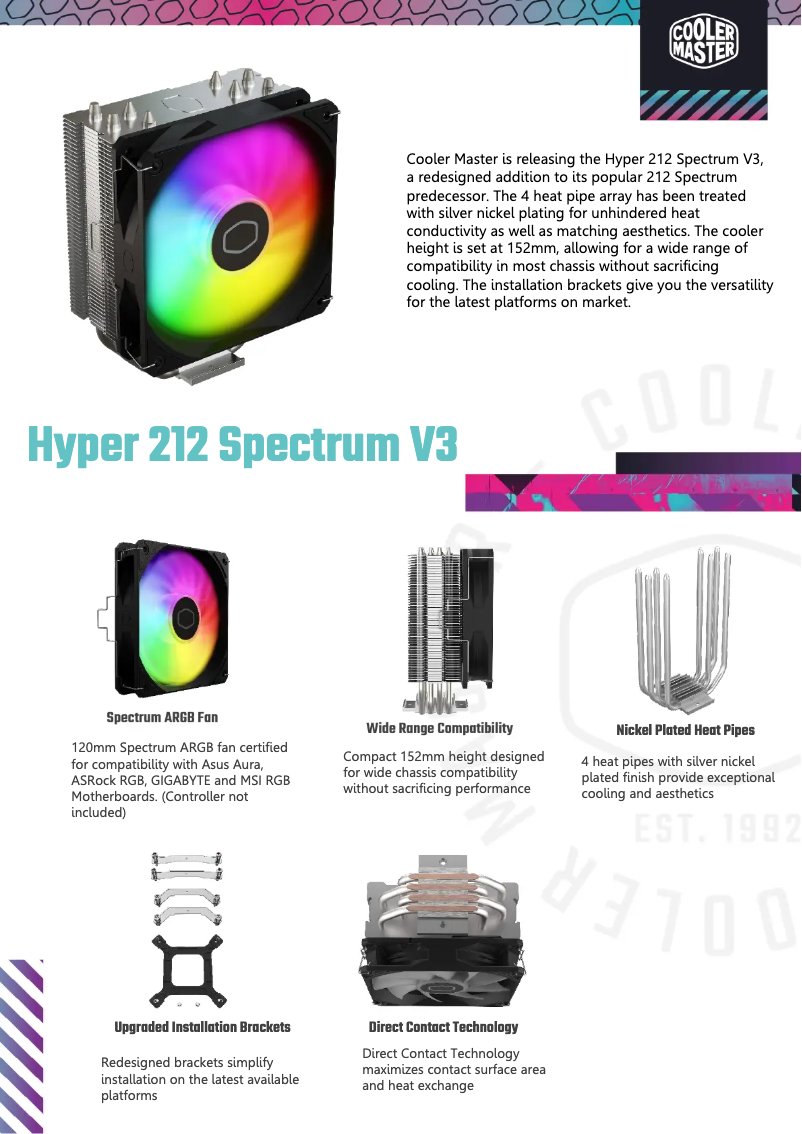 Page n°1 - Fiche technique Cooler Master Hyper 212 Spectrum V3