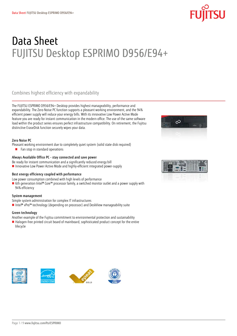 Page n°1 - Manuel utilisateur Fujitsu ESPRIMO D956/E94+