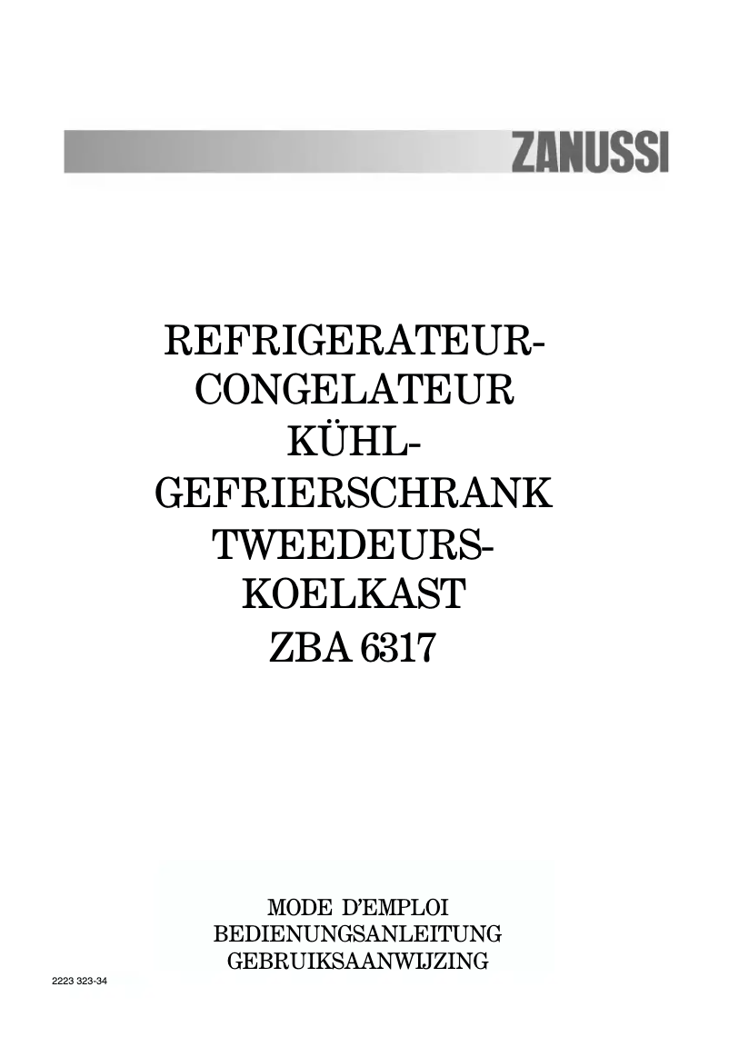Page 1 de la notice Manuel utilisateur Zanussi ZBA6317