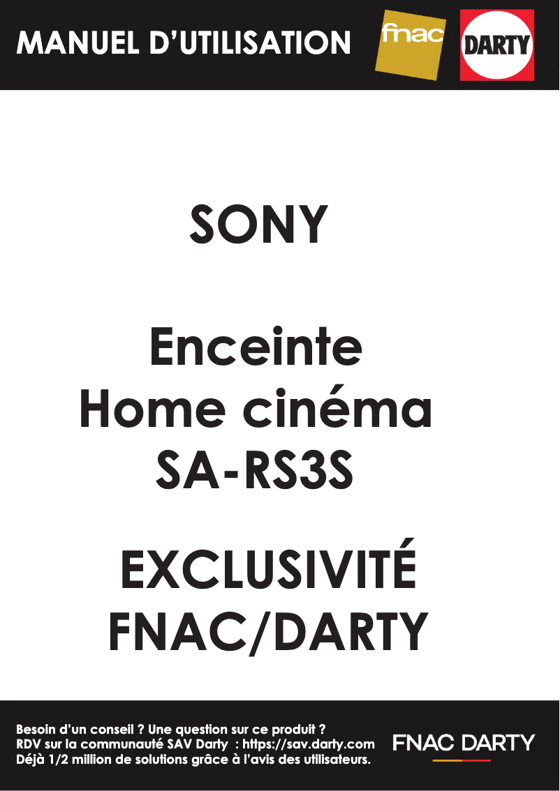 Page 1 de la notice Manuel utilisateur Sony SA-RS3S