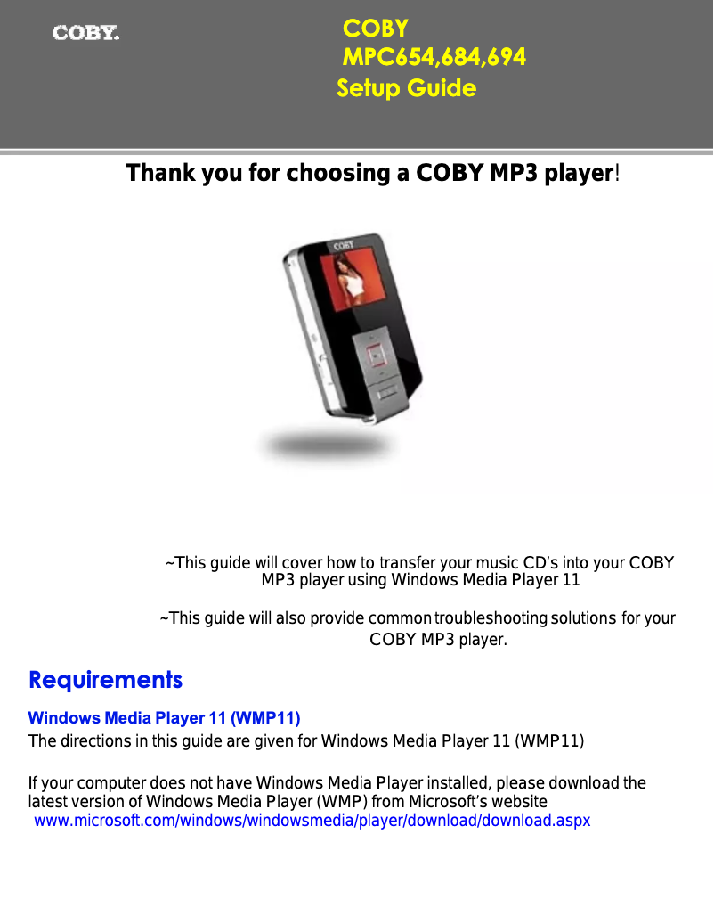 Page n°1 - Manuel utilisateur Coby MP-C654