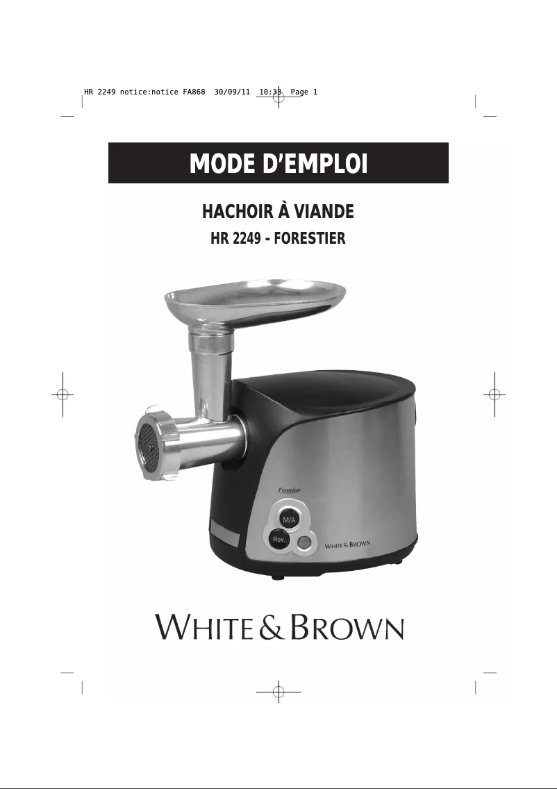 Image de la première page du manuel de l'appareil HR 2249