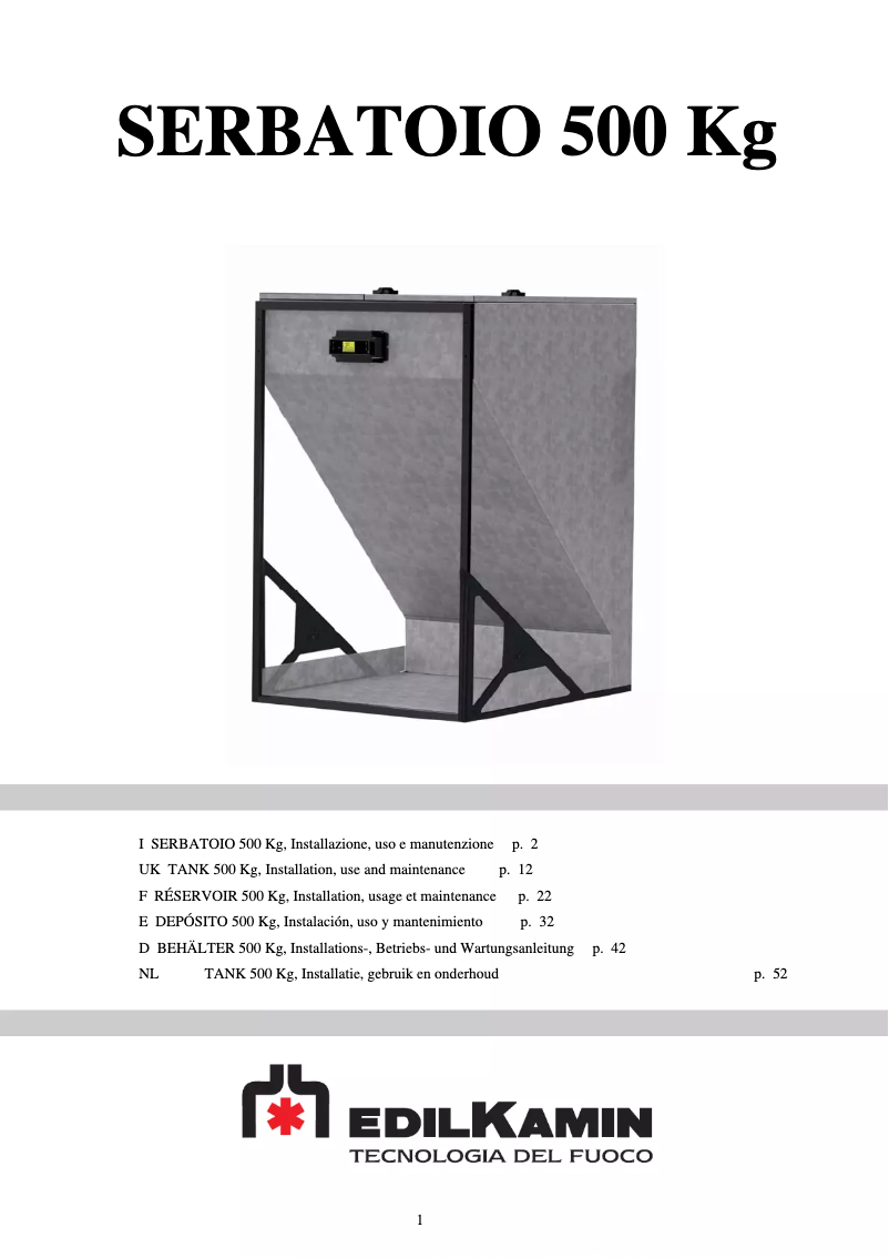 Page n°1 - Manuel utilisateur Edilkamin SERBATOIO 500 Kg