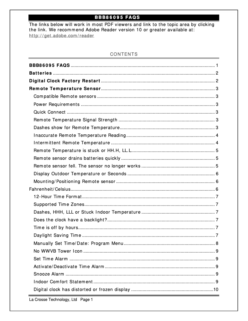 Page n°1 - FAQ La Crosse Technology BBB86095