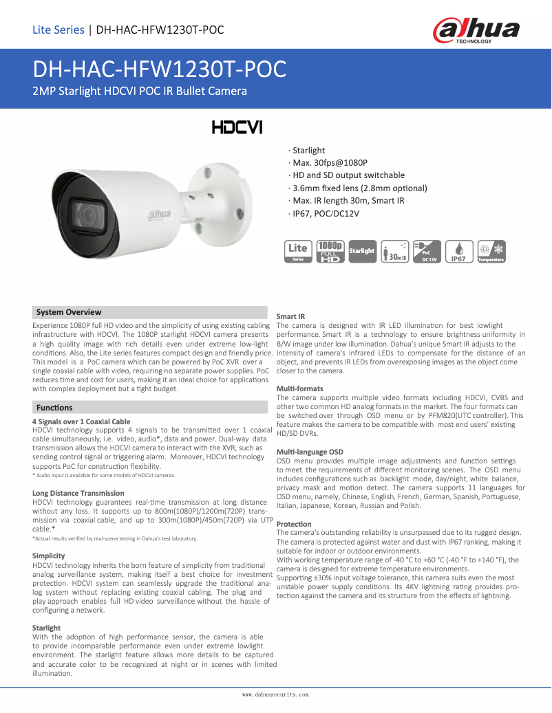 Page n°1 - Fiche technique Dahua Technology HAC-HFW1230T-POC