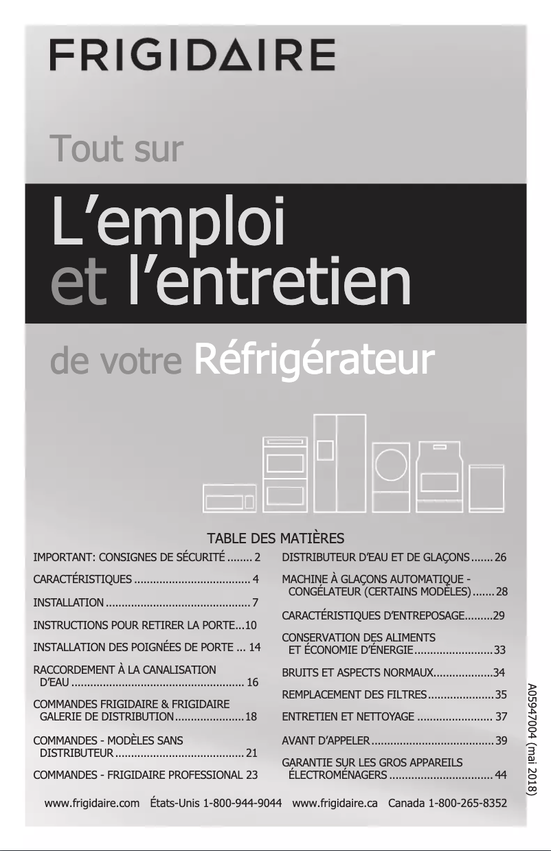 Page n°1 - Manuel utilisateur Frigidaire FFHB2750TS
